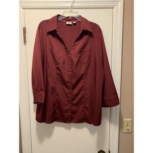 Cato 22/24 Plus Solid Maroon Hi Lo Button up Poly Blouse